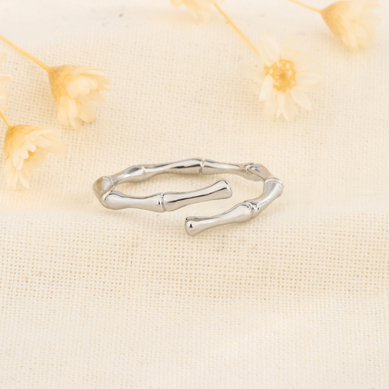 s925竹節戒指女小眾設計感食指戒輕奢尾戒素圈開口戒
