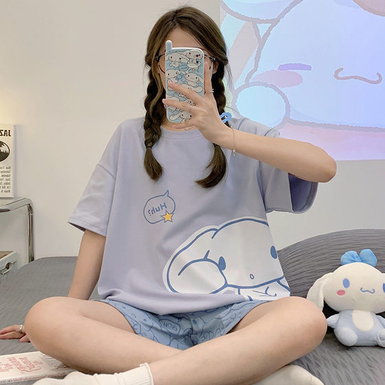 New style pajamas women's summer short-sleeved shorts cotton suit Korean style student sweet cute cartoon women's home wear