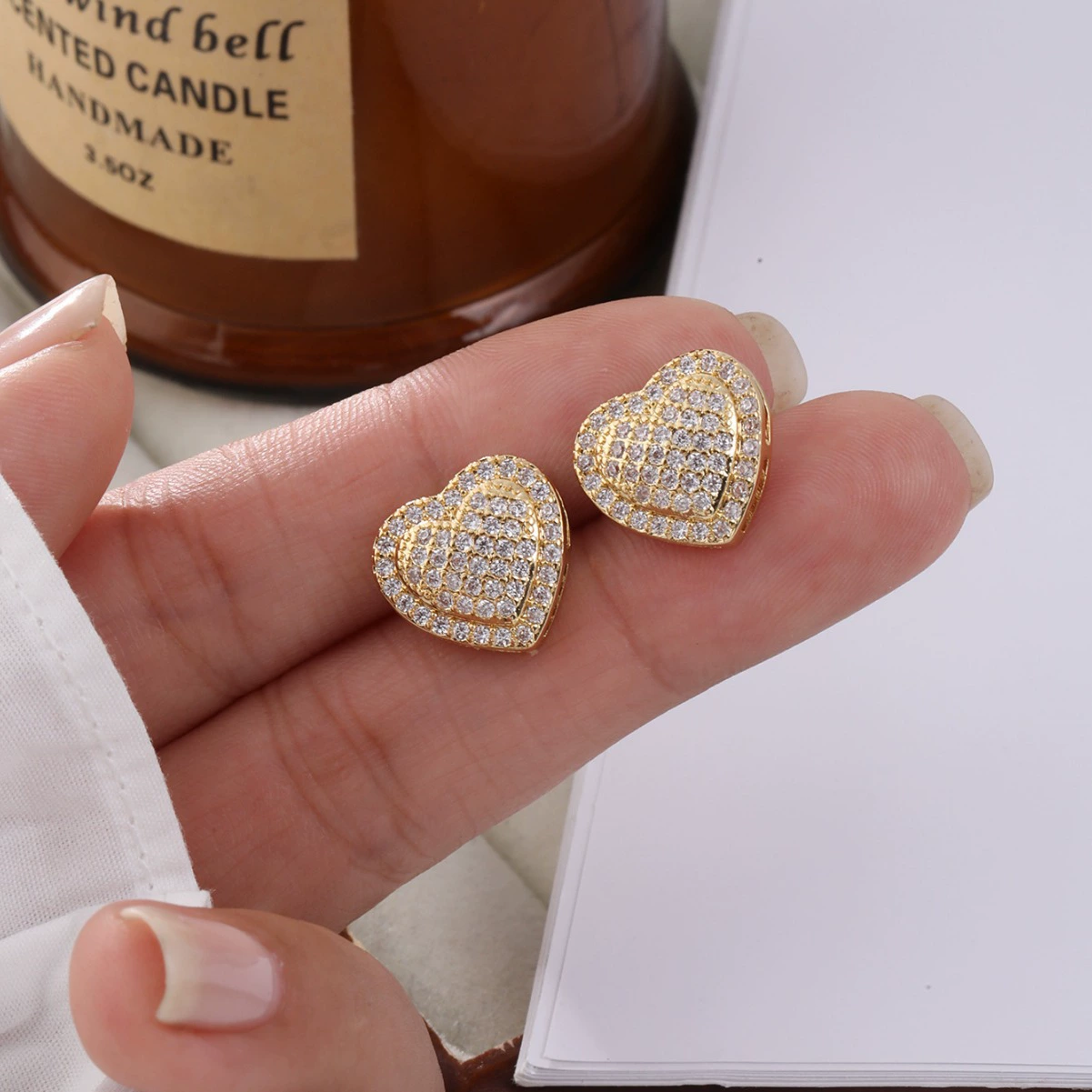 (Кросс-бордер) модные медные серьги с zircon сердце для годовщины свадьбы, европейский стиль, городской стиль, микрореставрация, подарок на день рождения
