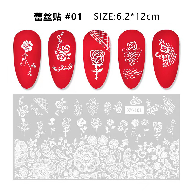 Nuevo tipo transfronterizo de manicuría japonesa pegatinas de encaje en el viento de manicuría pegatinas de uñas pegatinas de encaje duro negro y blanco