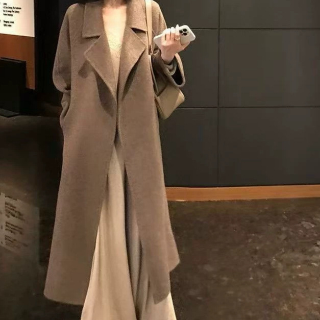 Sicilian Red Double-Sided Wool Coat for Women, Petite Size, Loose Fit, High-End Feel, 2026 New Autumn and Winter Style with Belt