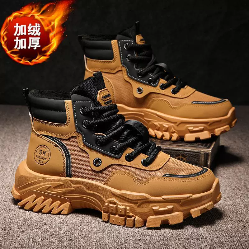 2024 хлопок высокая обувь с толстой подошвой теплая папочка обувь модная студенческая повседневная хлопковая обувь Мартин сапоги снегостной сапоги мужская обувь