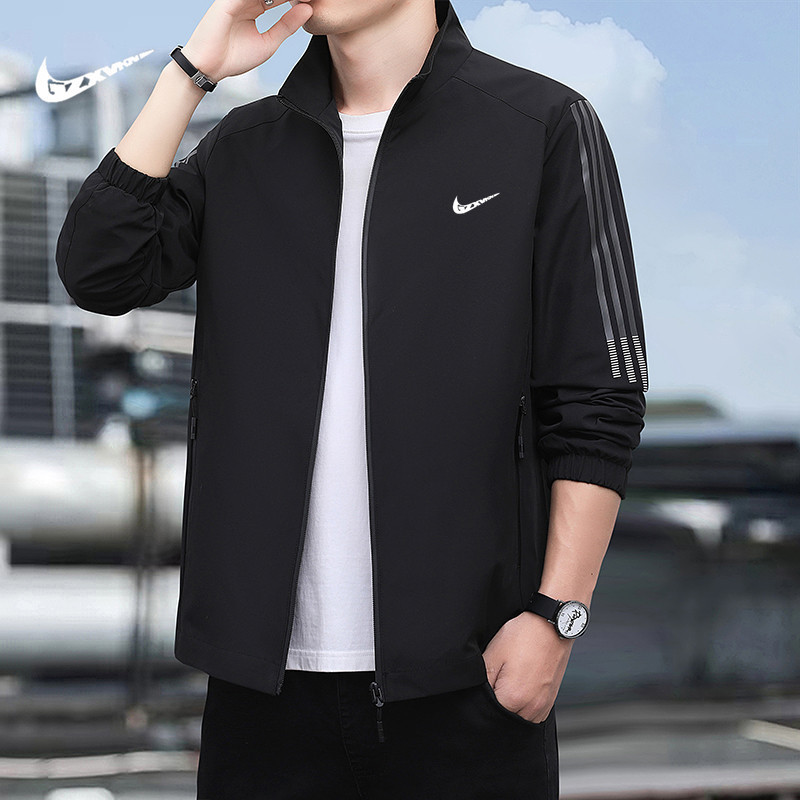 Autumn New Style Stand Collar Jacket Men's Casual Jacket Korean Style Trendy Men's Clothing Striped High-End Business Stand Collar Top Autumn New Style Stand Collar Jacket Men's Casual Jacket Korean Style Trendy Men's Clothing Striped High-End Business Stand Collar Top