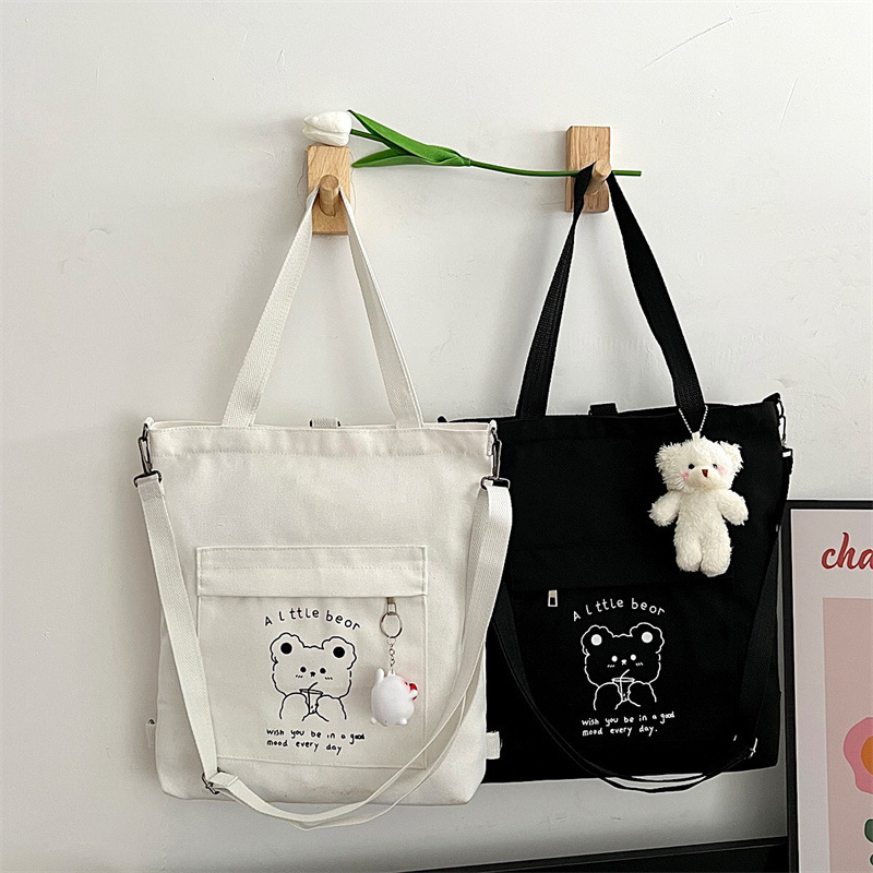 Simple Autumn and Winter New Style Bag Women's Textured Atmospheric Canvas Bag 2023 Student School Bag Cartoon Handbag
