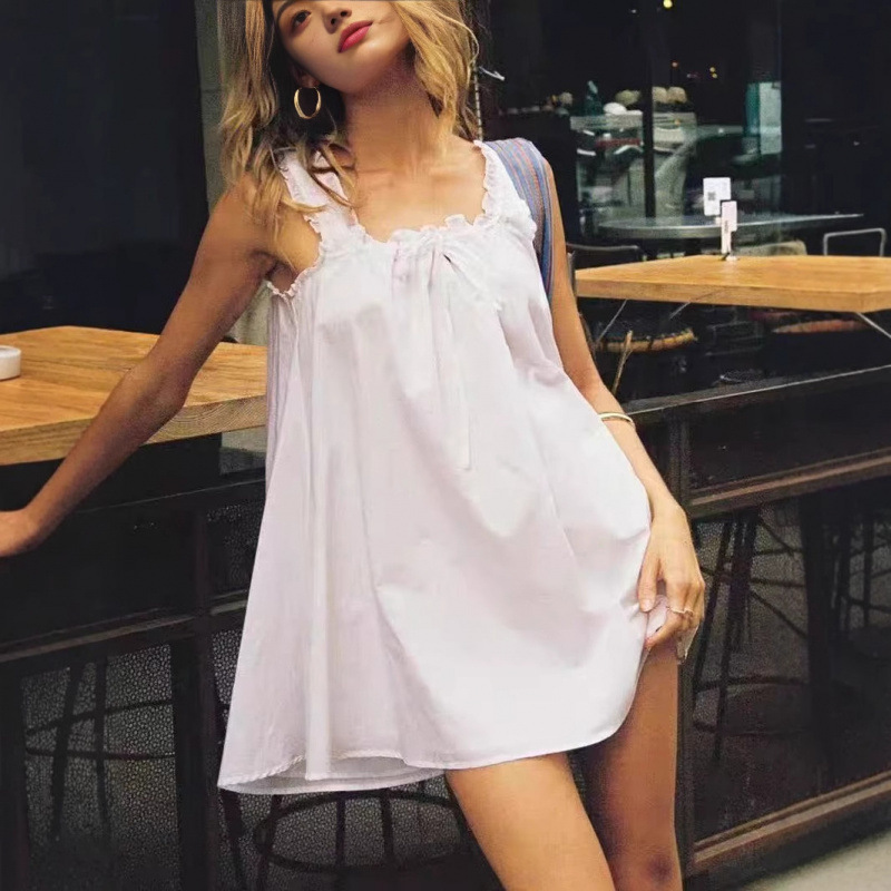 Princess Polly Australia 24Ss Pure Color Lace Cotton Ear-Trimmed Neckline Doll Skirt Dress