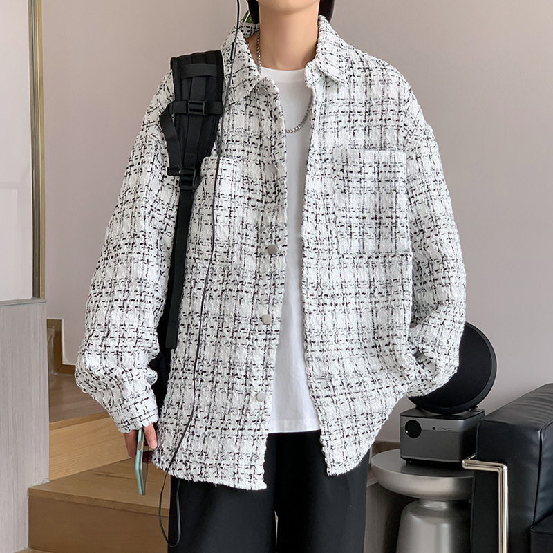 Hong Kong style Japanese plaid coat men's autumn and winter Korean style trendy ins loose Ruan handsome casual bf High Street fashion jacket