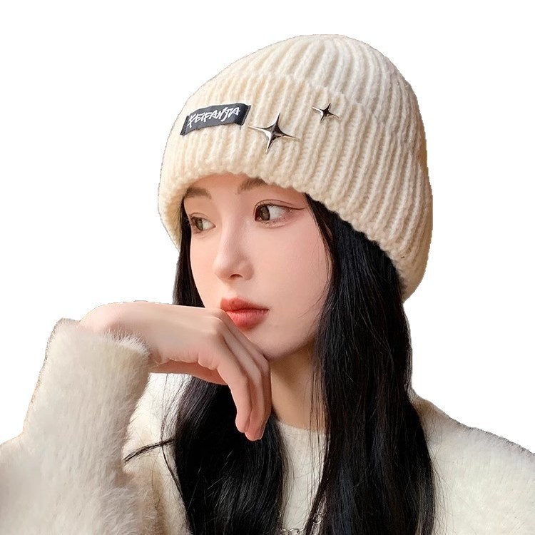 新款针织帽大头围韩版时尚星星标防风毛线帽女秋冬纯色保暖冷帽男|undefined