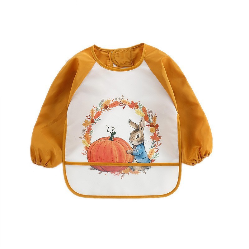 Delantal impermeable de dibujos animados de Peter Rabbit, el más vendido transfronterizo, para niños, babero antisuciedad para bebés con recogedor de comida.