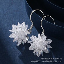 跨境速卖通s925纯银水晶冰花耳坠个性气质小清新冰晶花耳环批发