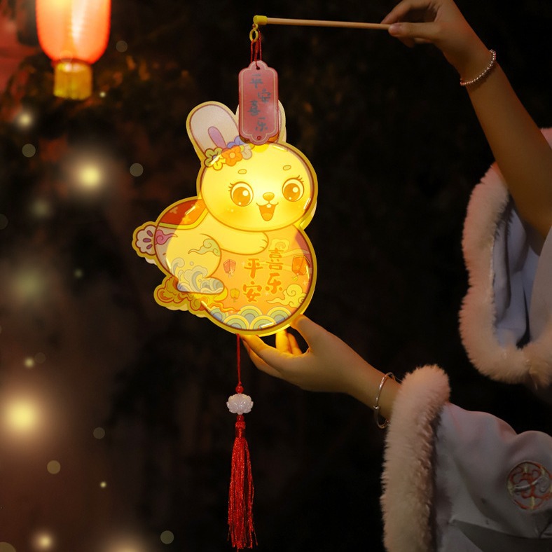 Medio otoño Festival linterna portátil conejo linterna padre-niño actividad PVC niños DIY paquete de material hecho a mano