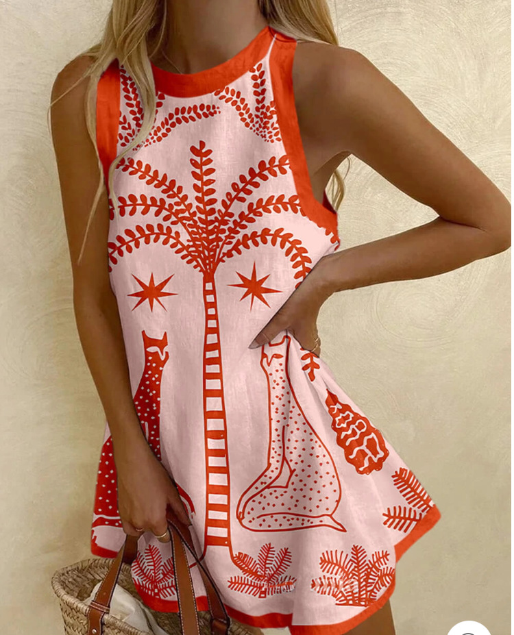 140g Weight Above Knee Dress Length Type Sleeveless Sleeve Length Bodycon Dress Dresses Type Sleeveless Sleeve Type Linen Fabric Type Mid Waist Waist Line Holiday, Banquet, Selfie Occasion Round Neck Neckline Regular Fit Fit Type Printing Pattern Summer Season Women's Gender Casual, Elegant, Streetwear Style Wholesale Women's Casual Elegant Streetwear Printing Holiday Banquet Selfie Round Neck Sleeveless Bodycon Dress