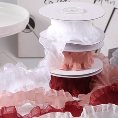 二重フロストスカートの縁の雪の糸のリボンの髪飾りDIY蝶結びの花の材料の包装の波のハスの葉の縁のガーゼ