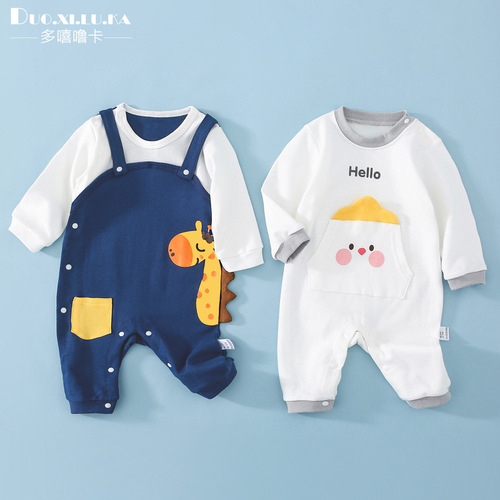 A drop-shipping baby onesie, spring and autumn pure cotton baby rompers, newborn baby men's and women's fart coveralls