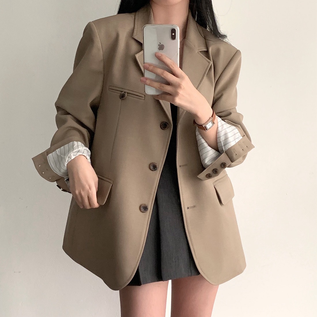 Damen Vintage Blazer Locker Geschnitten Für Frühling Und Alltag_voghion.com