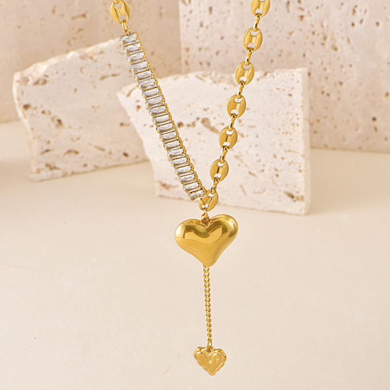 Collar con colgante de corazón acero inoxidable choker retro_voghion.com