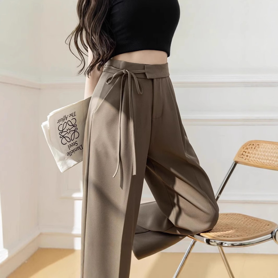 Straight Lace-up Suit Pants Women's Autumn Small High Waist Dummy Wide Leg Pants 2025 New Style Pants Casual Pants