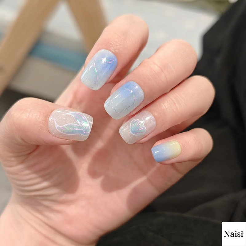 Blue Ocean Gradient Nail Stickers Simple Cat Eye Nail Art Pieces Size-Coded Wearable Nails Nail Art Pieces