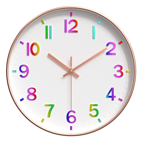 Plastic Silent Wall Clock Creative Fashion Living Room Stereo Digital Rainbow Scale Wall Clock Wholesale 12-inch 30CM