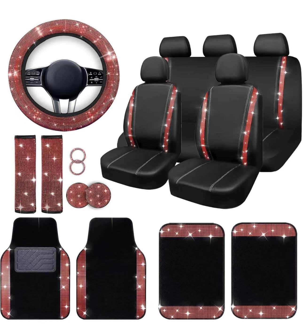 Cubierta de asiento de coche transfronteriza cuero brillante diamante coche almohadilla coche volante cubierta interior accesorios 20 unidades conjunto