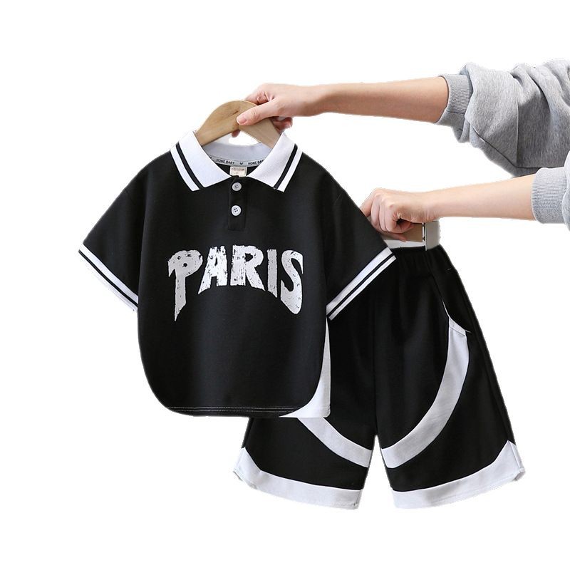 7243 Traje de verano para niños 2025 Nuevo estilo Polo de manga corta Ropa de verano para bebés Traje de dos piezas de verano fresco y atractivo