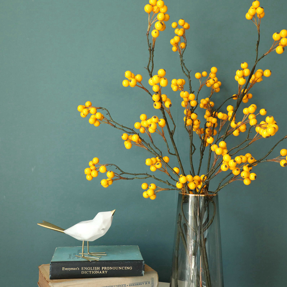 批發婚慶冬青果廠家仿真花假花綠植物裝飾工藝品INS風跨境MW76601