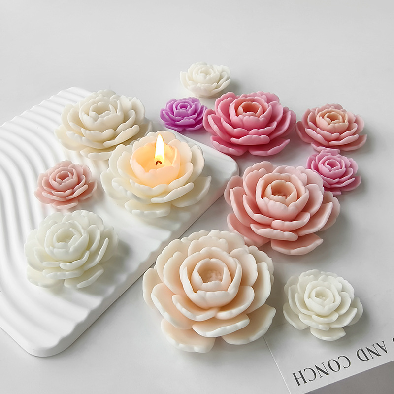 Jiahuimei Camellia Vela de aromaterapia Molde de silicona Molde de flores Adornos de resina de yeso Cristal epoxi Diy