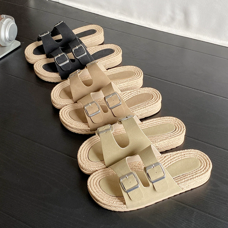 Трансграничные пряжки шлепанцы женские наружные носки 2025 модные ленивые удобные сандалии повседневные дикие женские туфли с толстой подошвой