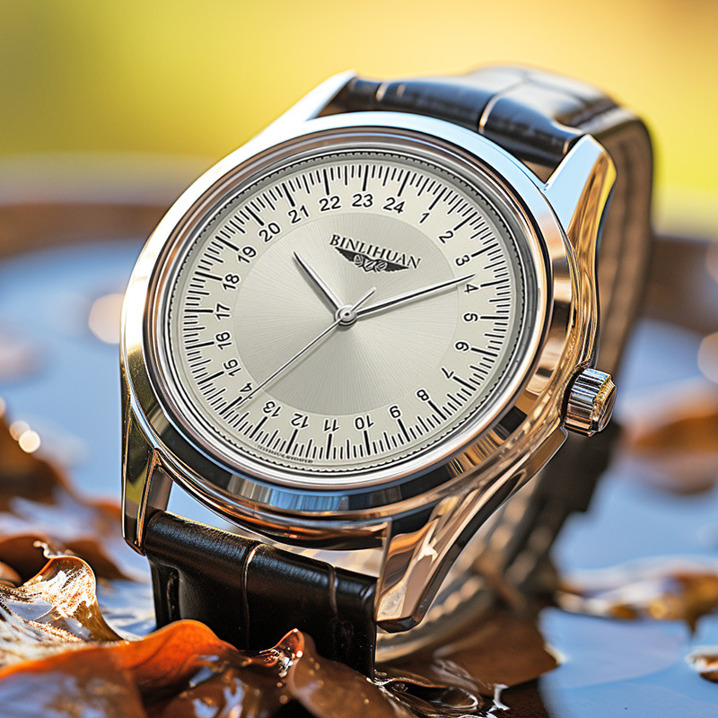Reloj de cuarzo con correa de cuero y caja de aleación para hombre, impermeable
