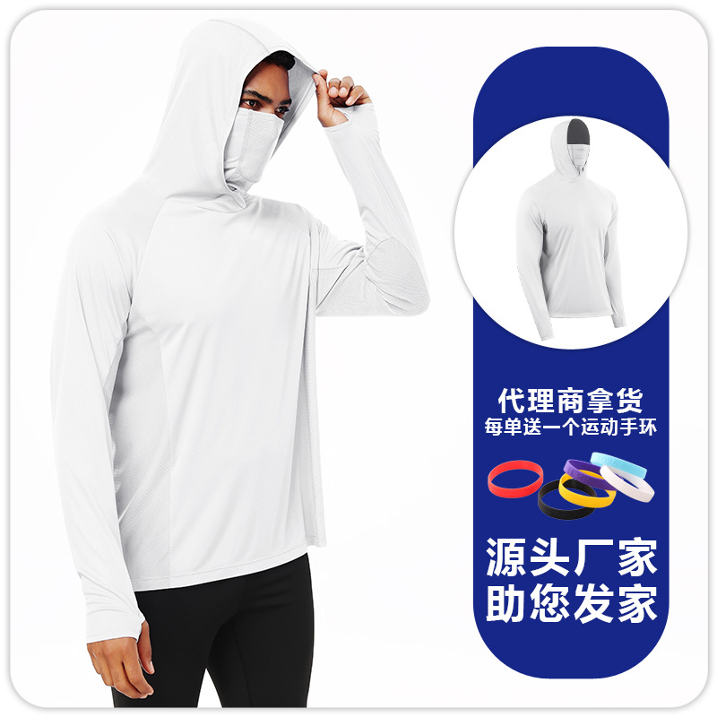 Máscara de capucha suelta para hombres, ropa de protección solar, puños, agujeros, malla, empalme de Deportes de ocio, ropa de pesca para correr y montar