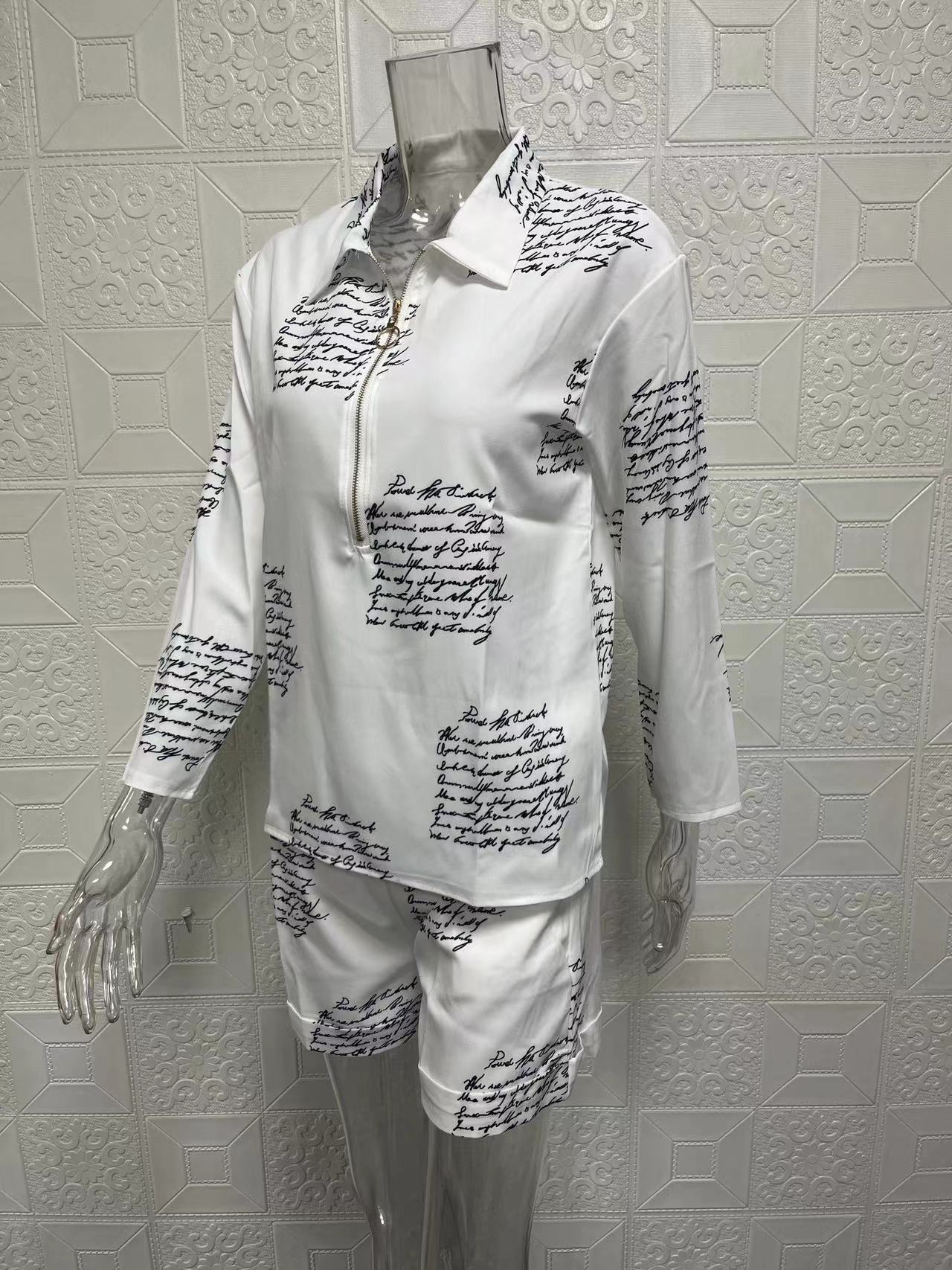 Ensemble deux pièces pour femmes, haut à manches longues, short imprimé avec fermeture éclair, nouvelle collection automne 2024_voghion.com