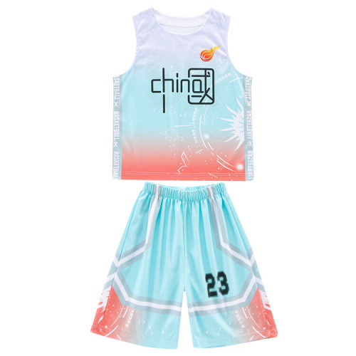 Children's Basketball Uniform Sport Set Training Outfit for Big Kids Boys Quick-Dry Short-Sleeve Short Shorts Two-Piece Summer Wear