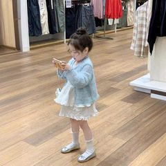 韓版童裝2024新款春夏女童小香風外套洋氣吊帶背心蛋糕裙兩件套