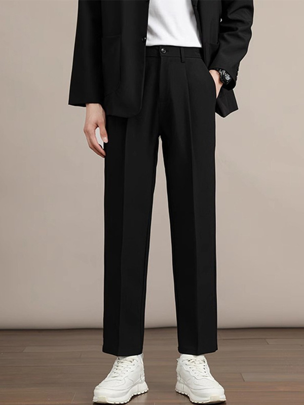 Spring and Summer Drapey Trousers Men's Nine-Point Straight Loose Casual Trousers Black High-End Slim Suit Trousers Spring and Summer Drapey Trousers Men's Nine-Point Straight Loose Casual Trousers Black High-End Slim Suit Trousers