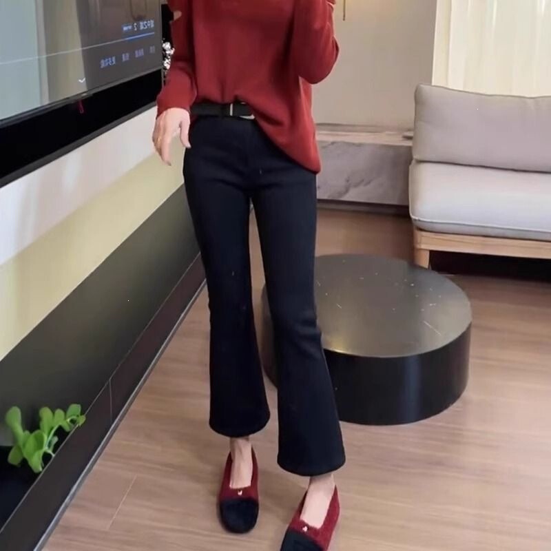 2026 Spring New High-Waisted Slimming Straight-Leg Cigarette Pants Retro Versatile Plus-Size Cropped Slightly Flared Jeans for Women 2026 Spring New High-Waisted Slimming Straight-Leg Cigarette Pants Retro Versatile Plus-Size Cropped Slightly Flared Jeans for Women
