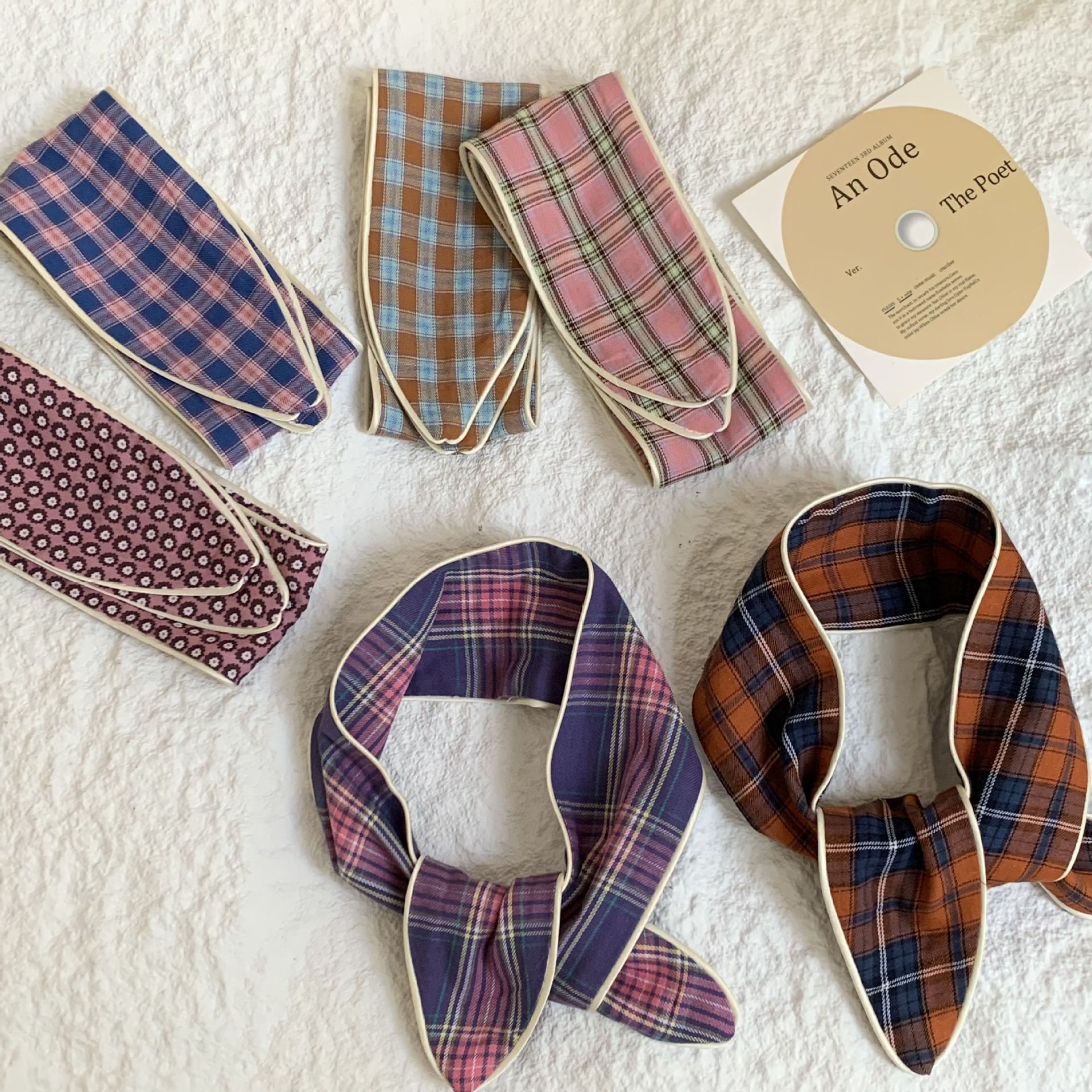 Pañuelo a cuadros Pañuelo de seda largo de algodón para mujer verano nuevo estilo pequeño estampado accesorios de todo fósforo bufanda de cuello correa para el cabello atado