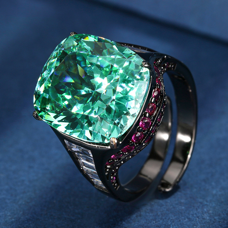 2025 Zhuangshengsheng joyería fondo de cobre chapado en oro simulación de moda retro anillo verde para mujer 14*16 al por mayor