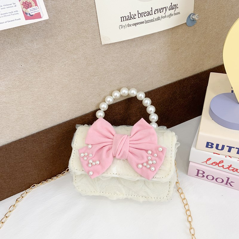 Nuevo bolso para niños, bolso de perla de princesa de dibujos animados, lazo lindo, bandolera para niñas, monedero