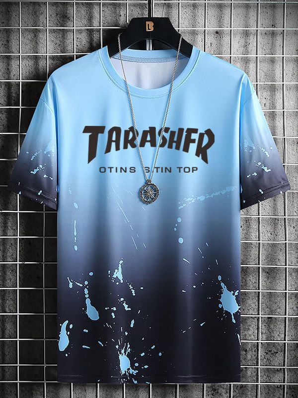 Verano nuevo gradiente de secado rápido camiseta de manga corta para hombres verano ins fresco hielo seda más tamaño suelta ropa casual superior