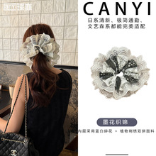 文艺墨绿印花蕾丝花边大肠发圈森系少女发饰小碎花小众手作发绳女
