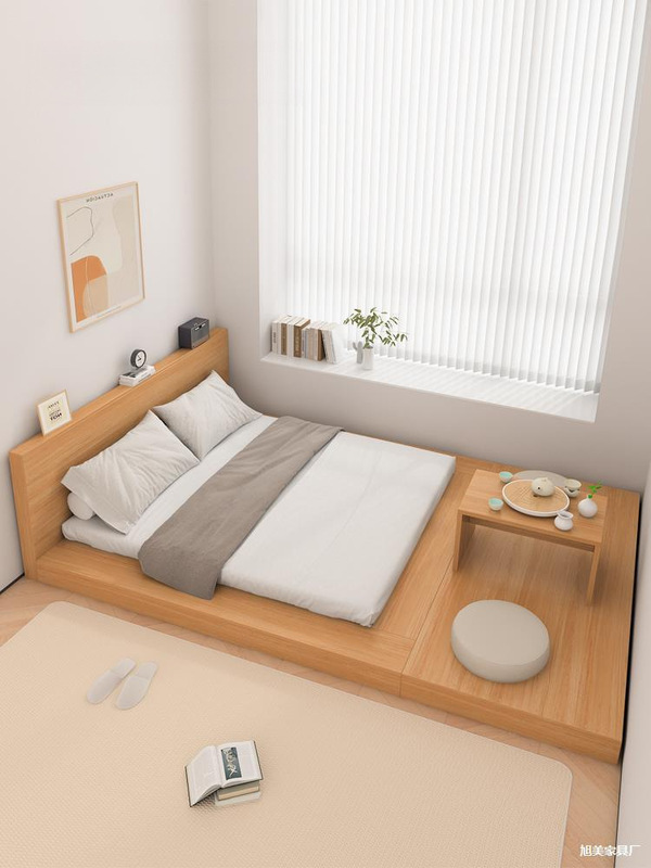 Japanese Tatami Low Bed Double Floor-To-Ceiling Bed Floor Low Bed Can Be Simple Solid Wood with Coffee Table Japanese Tatami Low Bed Double Floor-To-Ceiling Bed Floor Low Bed Can Be Simple Solid Wood with Coffee Table