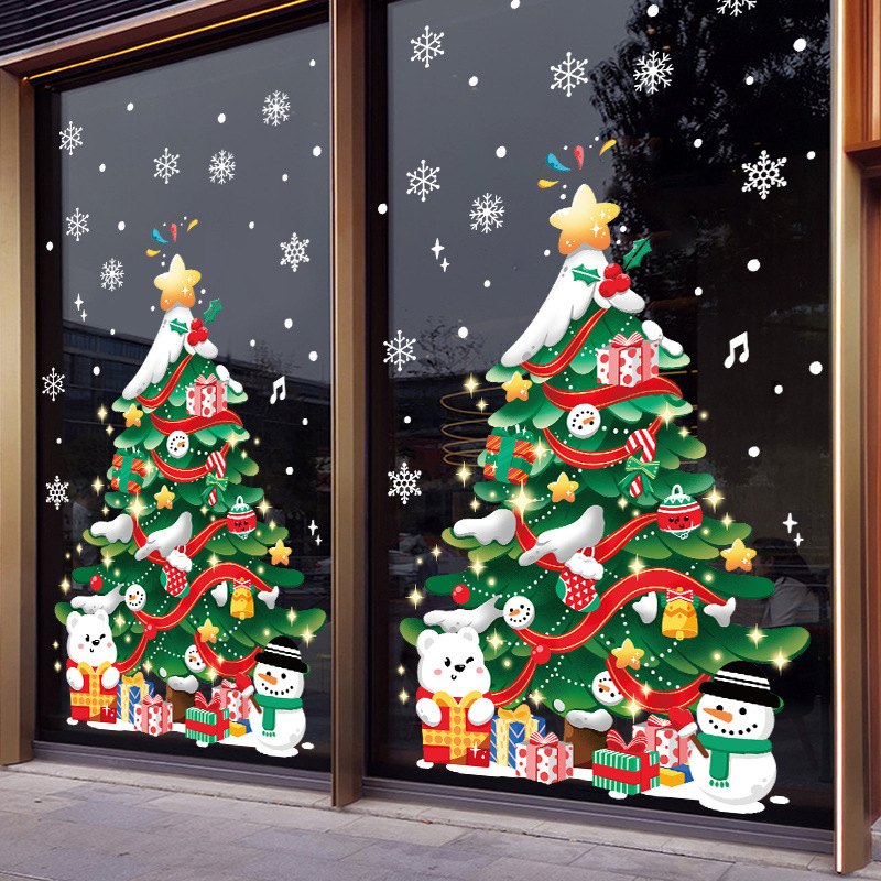 クリスマス装飾品シール金色大クリスマスツリー貼り画元日デパートガラスショーウインドーシーン配置貼り|undefined