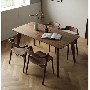 North American Black Walnut Dining Table Full Solid Wood Household Dining Table Log Table Small Rectangular Dining Table and Chair Combination