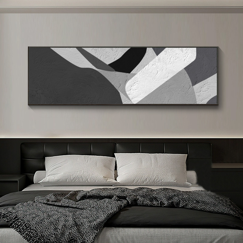 卧室床头装饰画黑白抽象餐厅客厅挂画高级感主卧铝合金框壁画|undefined