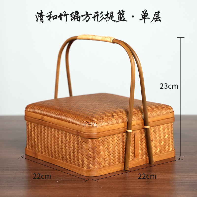 Artesanías de bambú tejidas a mano bambú gran laca cesta nueva casa china sala de estar cesta de almacenamiento de té retro cesta de almacenamiento