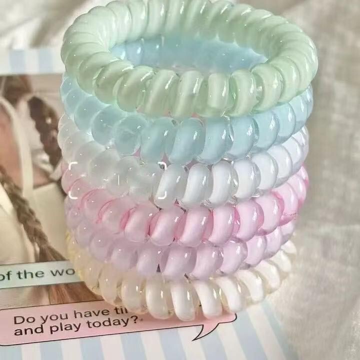 Girls' Summer Phone Cord Hair Ties ~ Jelly Color Macaron Color Hair Ties, Versatile Hair Ties for Couples Girls' Summer Phone Cord Hair Ties ~ Jelly Color Macaron Color Hair Ties, Versatile Hair Ties for Couples