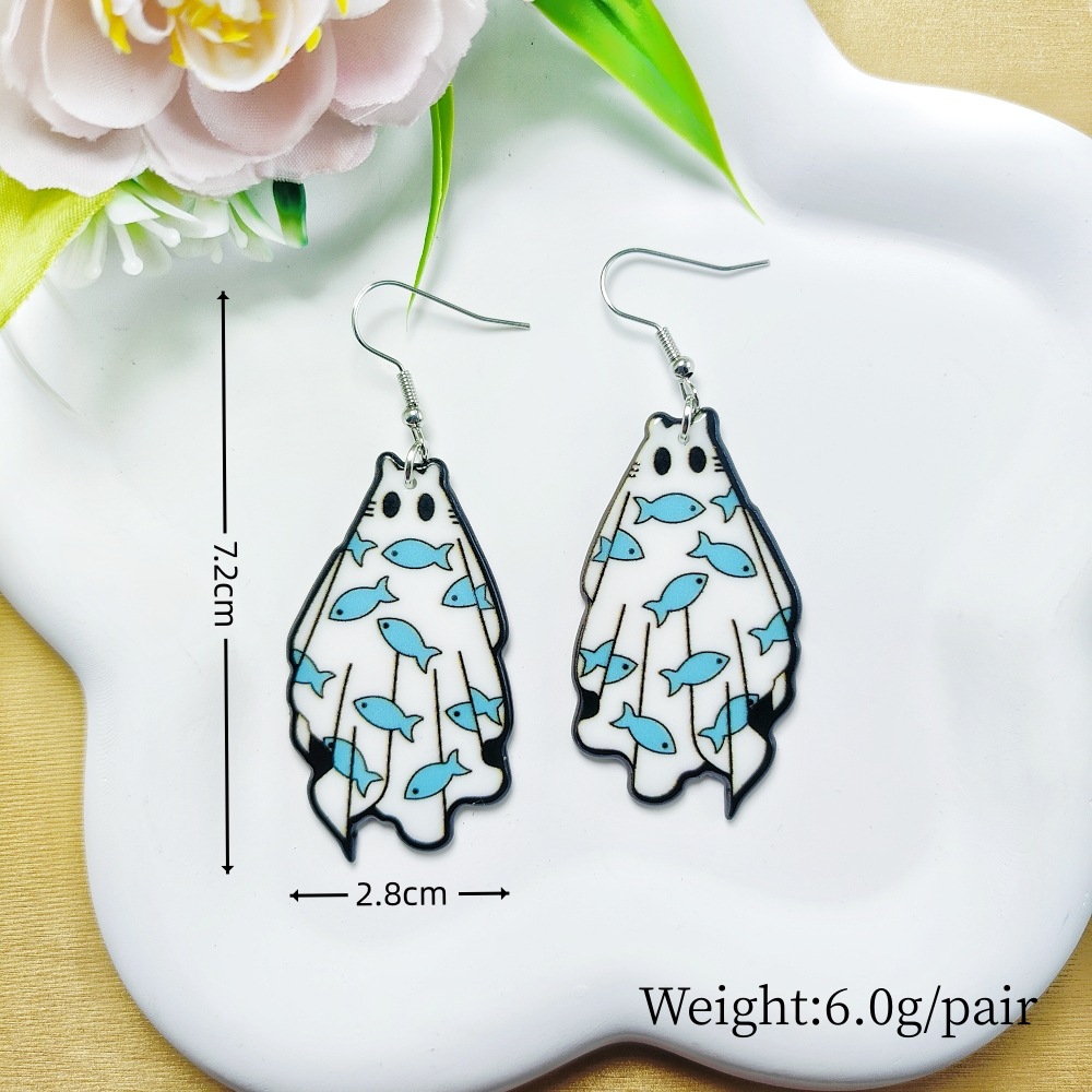 9g Weight Iron Ear Needle Material Drop Earrings Classification 1 Pair Quantity Holiday, Party Occasion Arylic Material Halloween Festival Floral, Bat Pattern Women's Gender Casual, Simple Style Style 1 Pair Halloween Casual Simple Style Floral Bat Arylic Drop Earrings 12