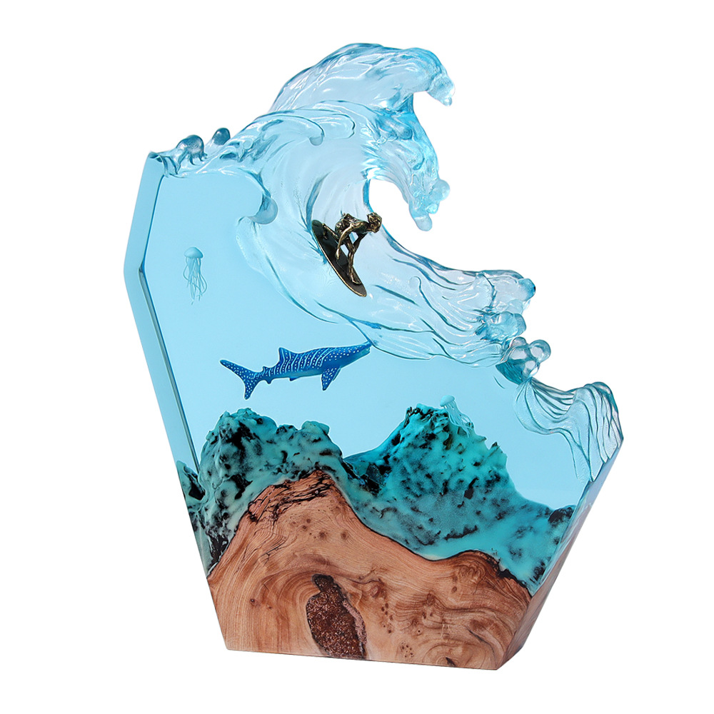 Ocean Resin Lamp  Hot Selling Whale Surf Desktop Ornaments Creative Art Solid Wood Creative Decorative Night Light