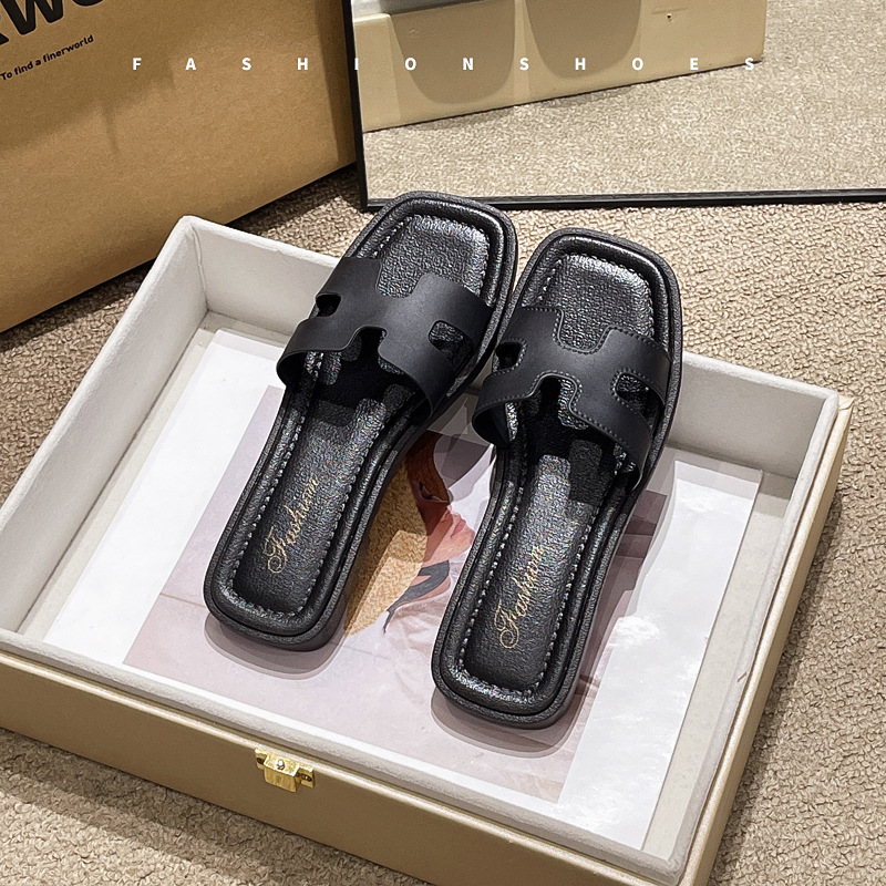 New square-toe children's flip-flops, women's summer fashion, Korean style, trendy, student wear, beach, parent-child sandals.
