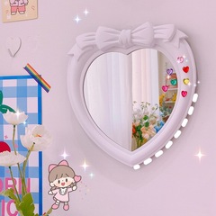 GJU8ins Red Book Style Girl Butterfly Bow Heart Shaped Desk Mirror Wall Mounted Dual Use Vanity Mirror Room Decoration