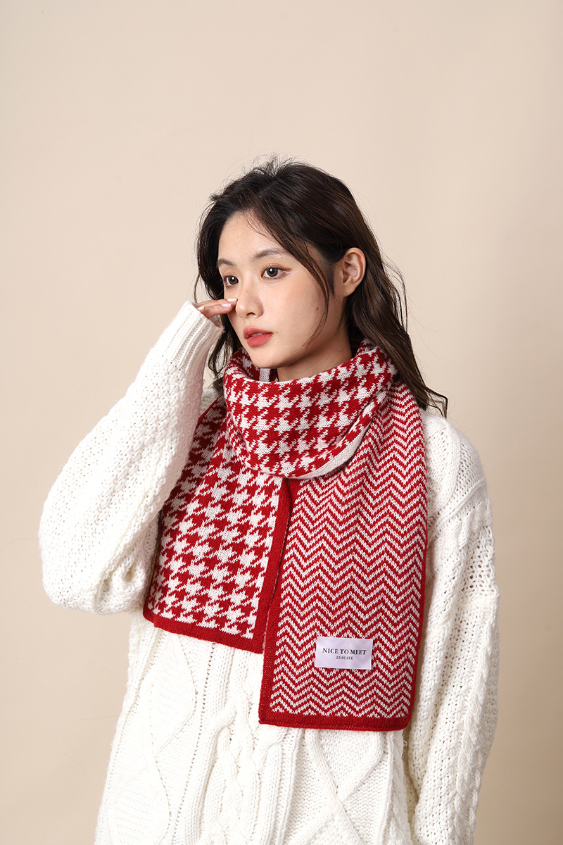 Thousand Bird for Women's Winter 2024 New Knitted Warm Grid Versatile Autumn/Winter High End Scarf Thick Edition_voghion.com